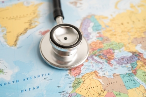 Bangkok, Thailand - March 1, 2022, Stethoscope on Europe world m
