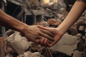two-people-holding-hands-after-earthquake